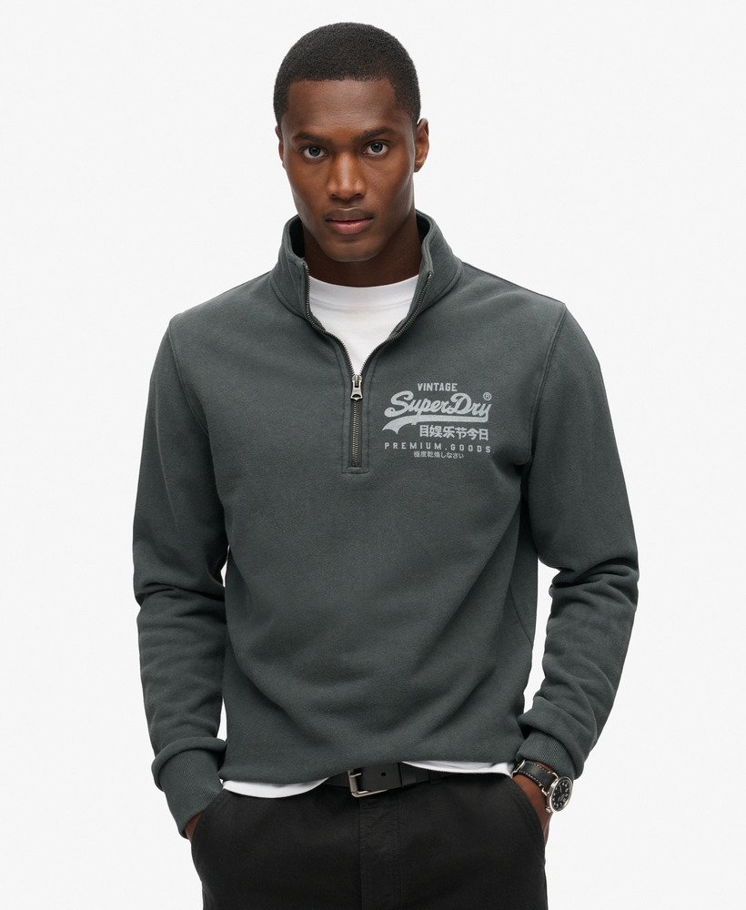 klassieke graphic half-zip in gewassen zwart