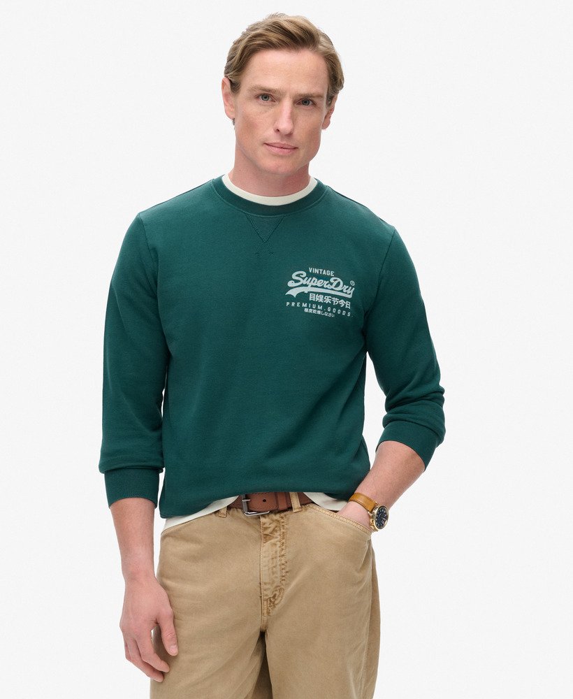klassieke vintage logo-sweatshirt met borststuk in donker dennengroen