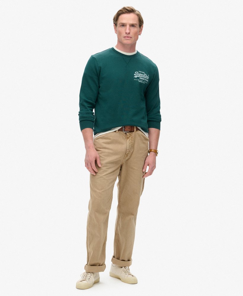 klassieke vintage logo-sweatshirt met borststuk in donker dennengroen