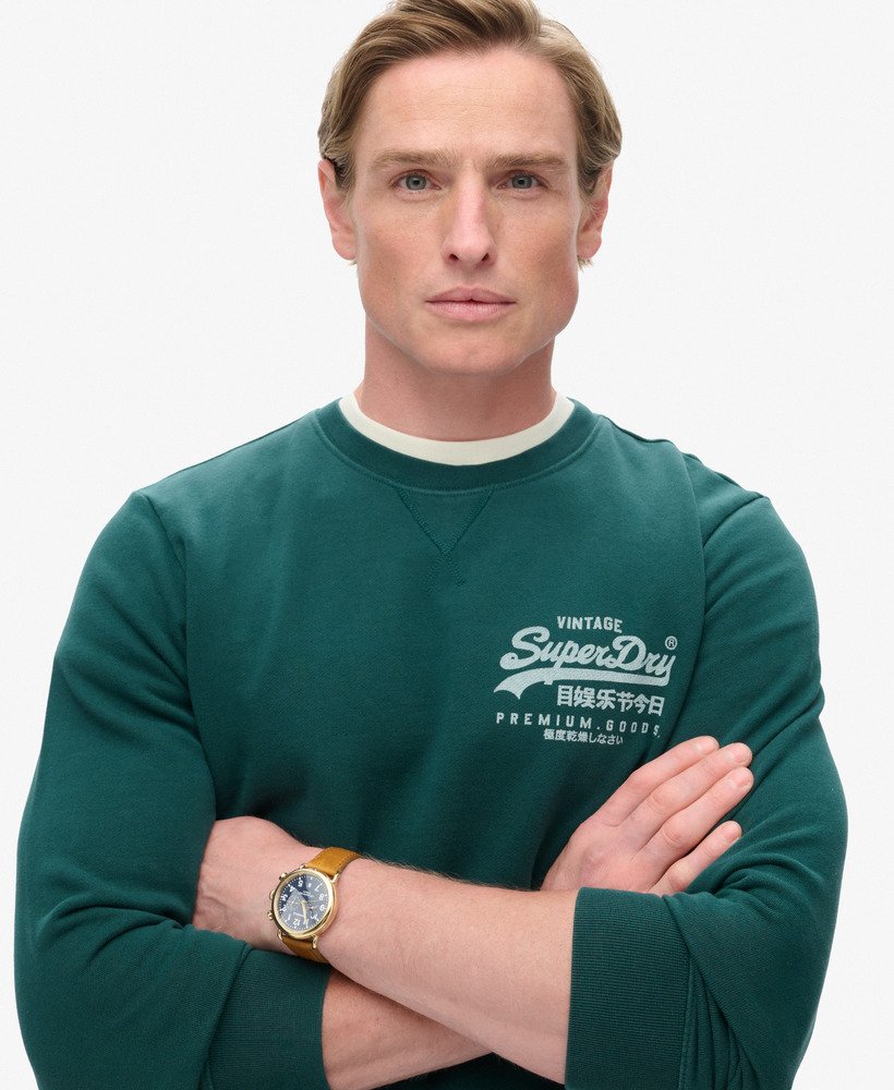 klassieke vintage logo-sweatshirt met borststuk in donker dennengroen