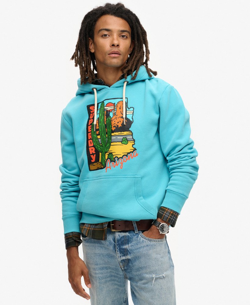hoodie met reisansichtkaartprint in maui-blauw