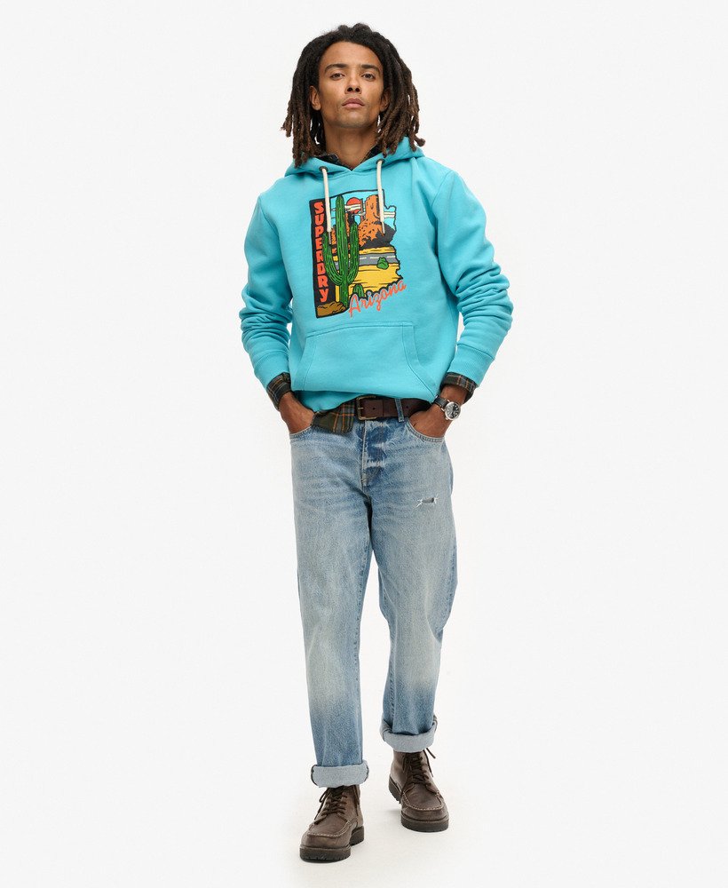 hoodie met reisansichtkaartprint in maui-blauw