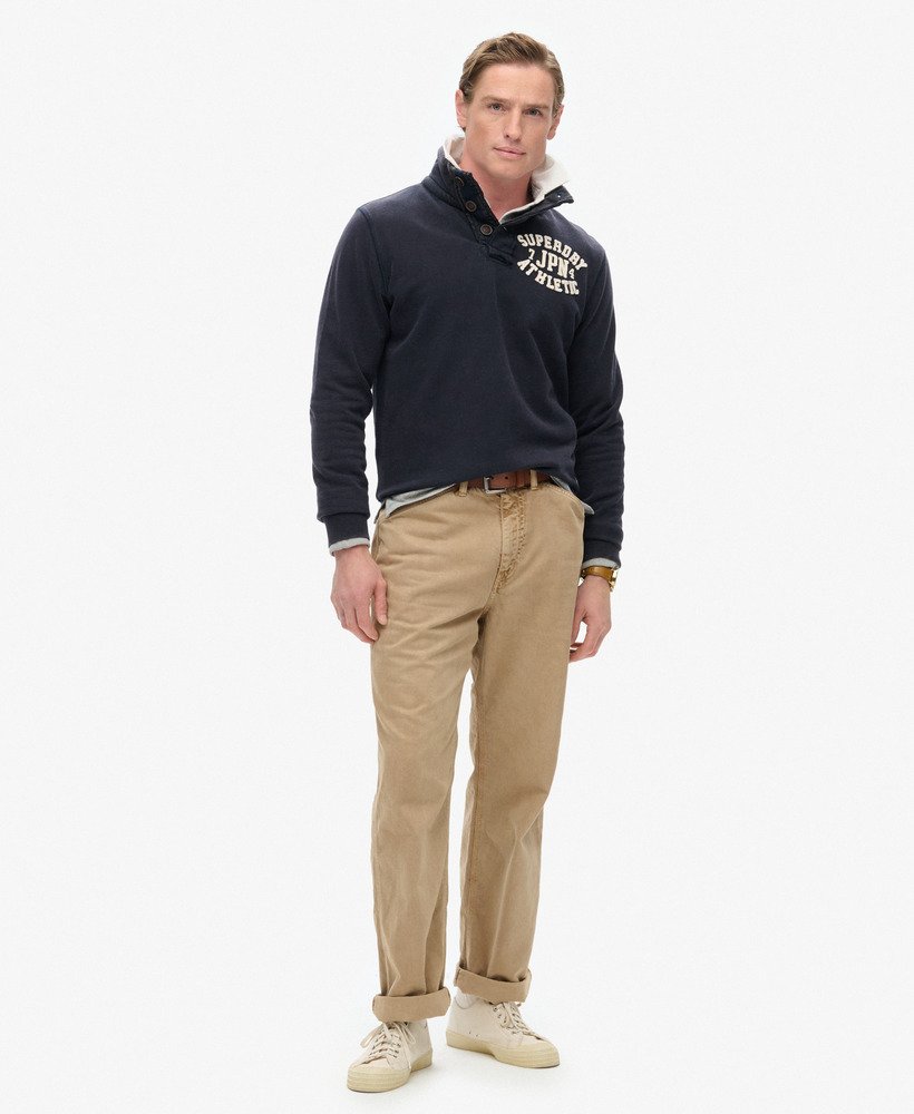 vintage sportieve trui met halve knoopsluiting in eclipse navy