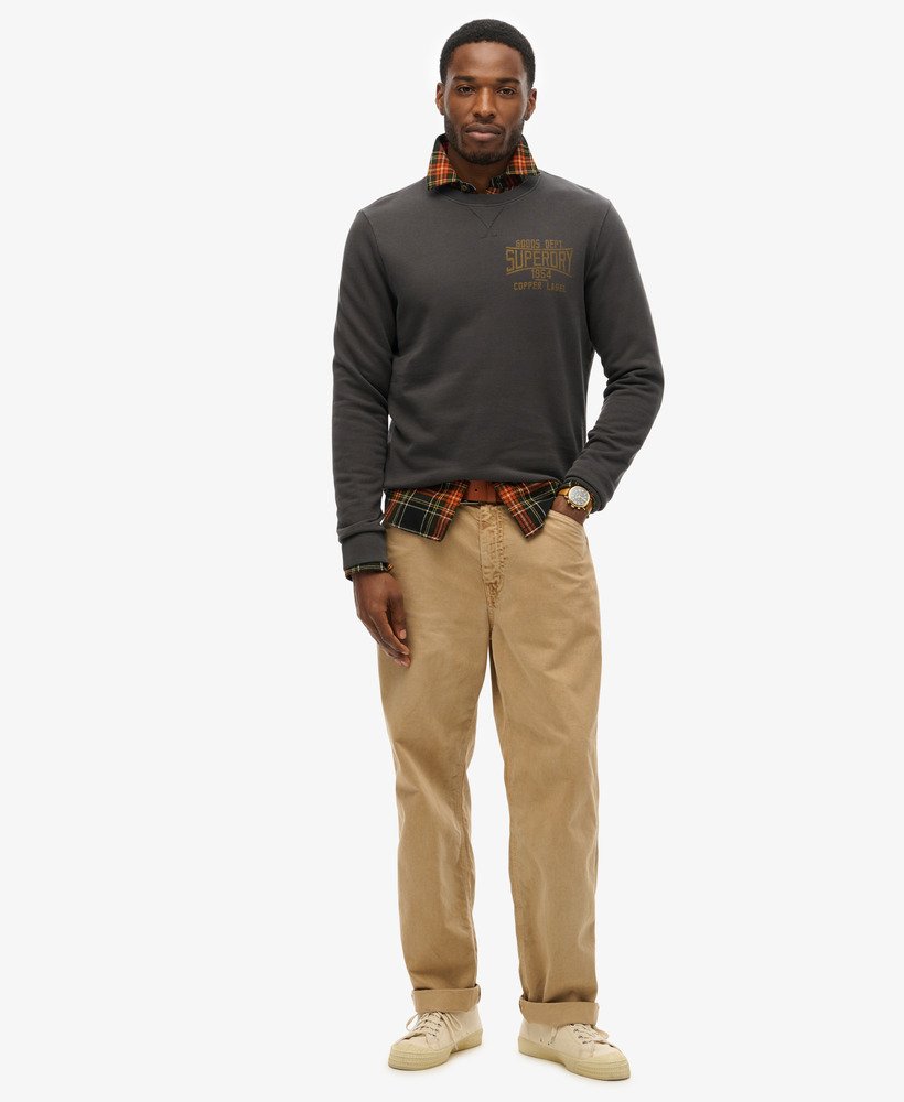 copper label workwear chest crew sweatshirt in gewassen zwart