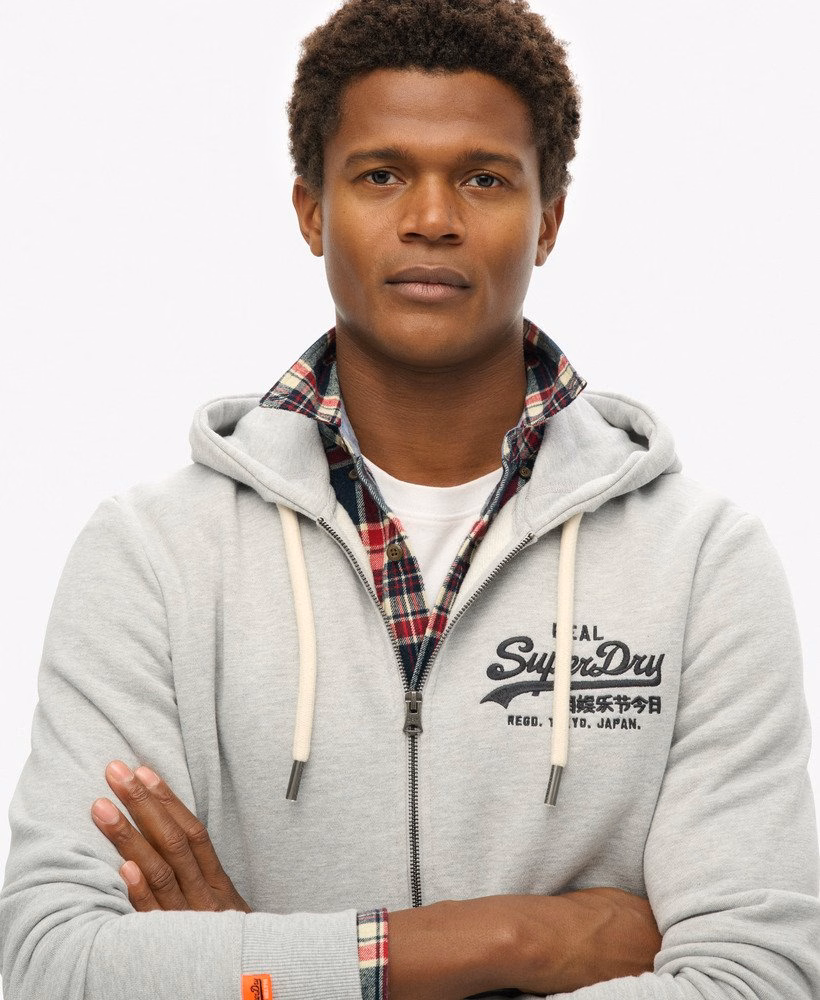 Hoodie met ritssluiting en vintage logo, geborduurd