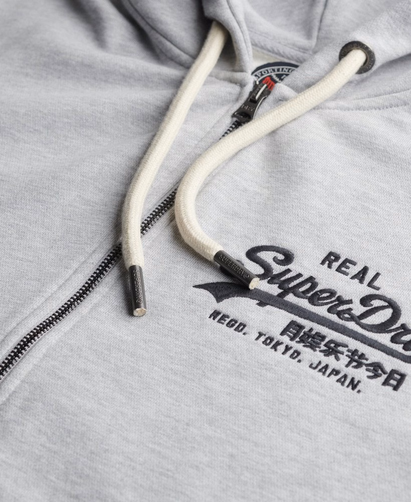Hoodie met ritssluiting en vintage logo, geborduurd