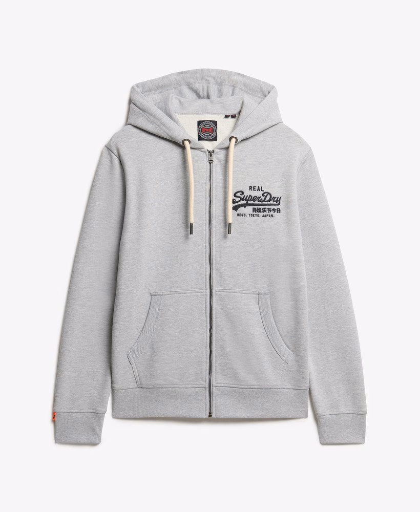Hoodie met ritssluiting en vintage logo, geborduurd