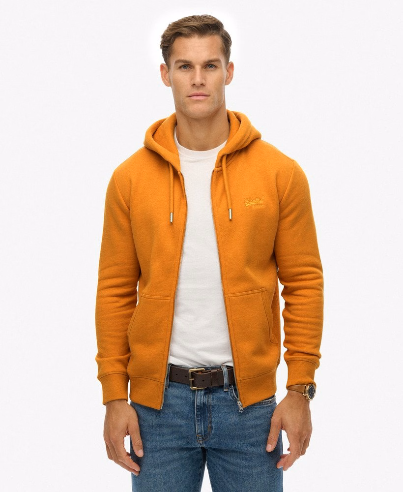 Hoodie met ritssluiting en vintage logo, geborduurd