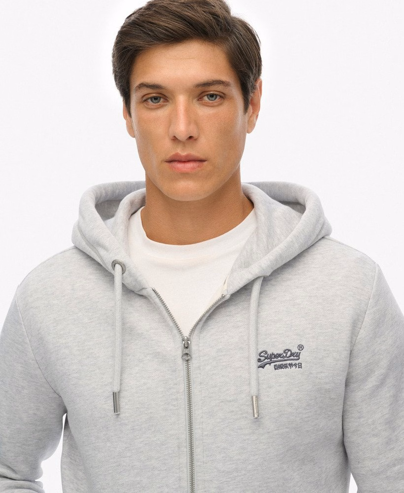 Hoodie met ritssluiting en vintage logo, geborduurd