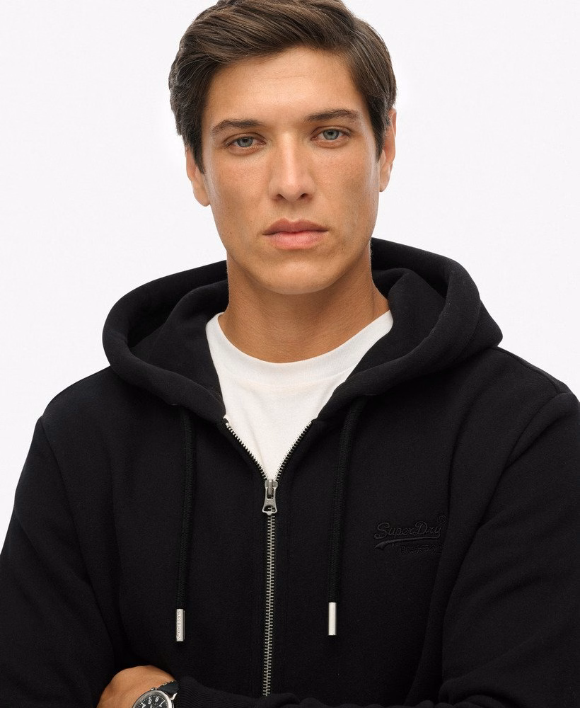 Hoodie met ritssluiting en vintage logo, geborduurd