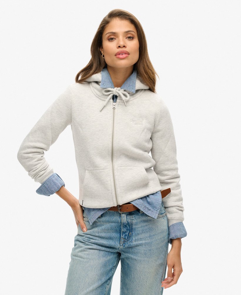 hoodie met ritssluiting en vintage logo geborduurd in glacier grey marl.