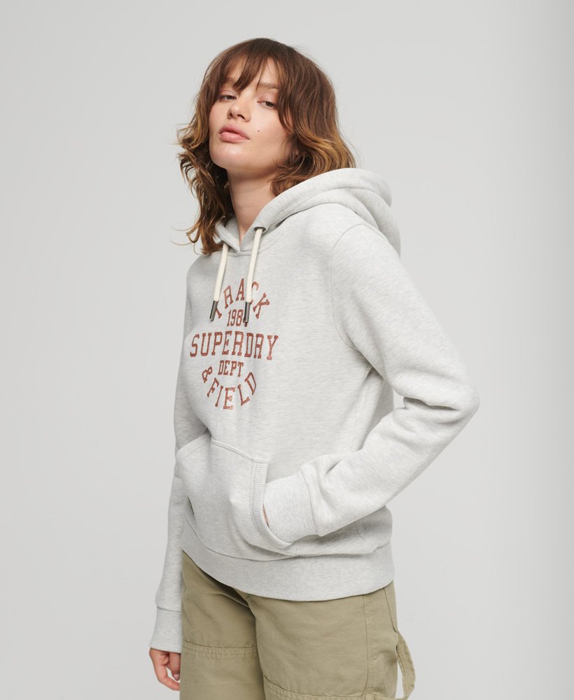 hoodie met opdruk in gletsjergrijs gemêleerde kleur.