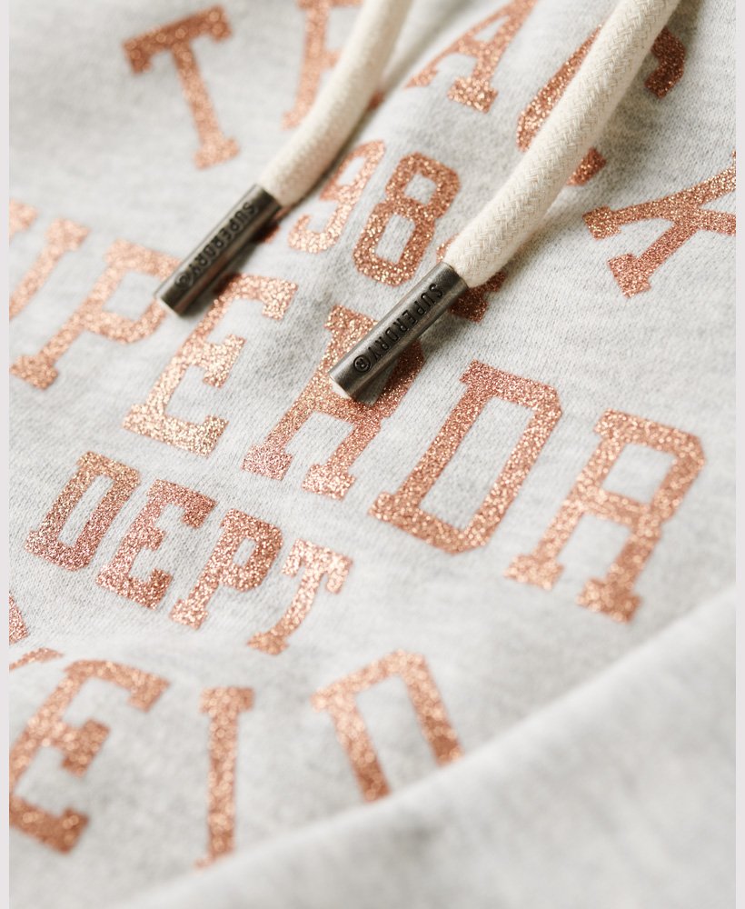 hoodie met opdruk in gletsjergrijs gemêleerde kleur.