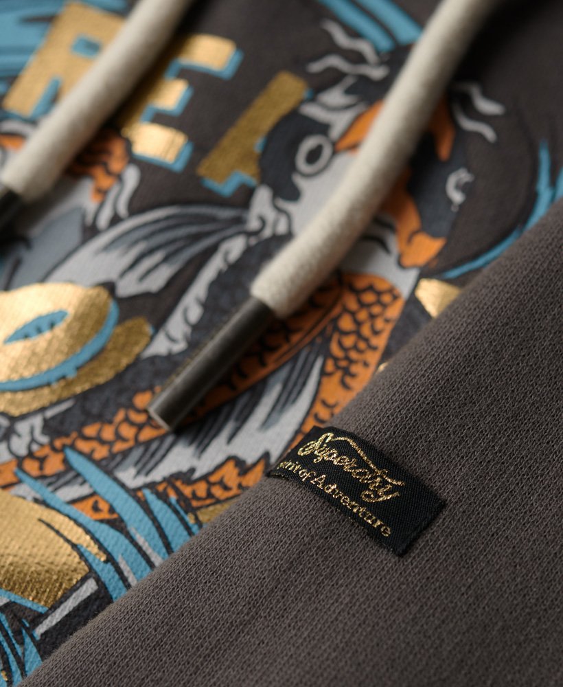 hoodie met vintage japans logo in donkergrijs.