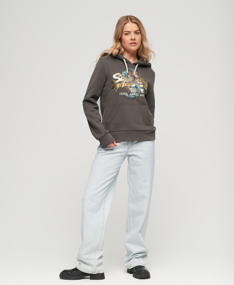 hoodie met vintage japans logo in donkergrijs.