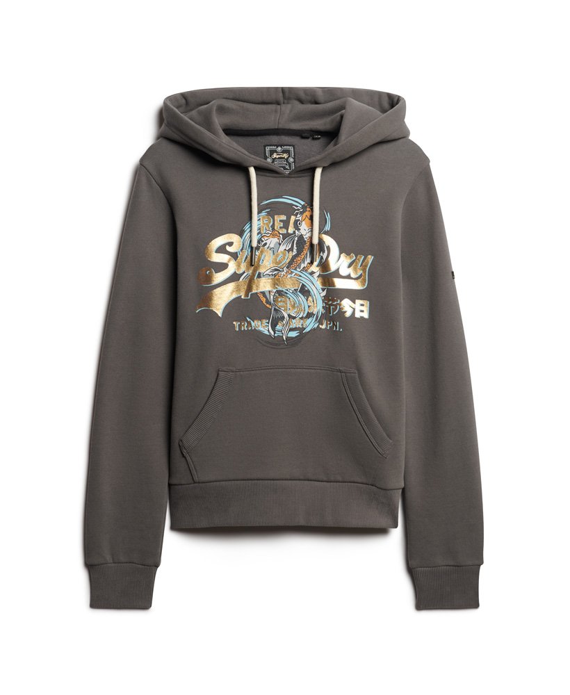 hoodie met vintage japans logo in donkergrijs.