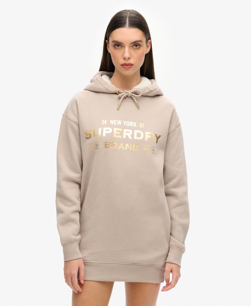 luxe metallic logo hoodie jurk in warmgrijs
