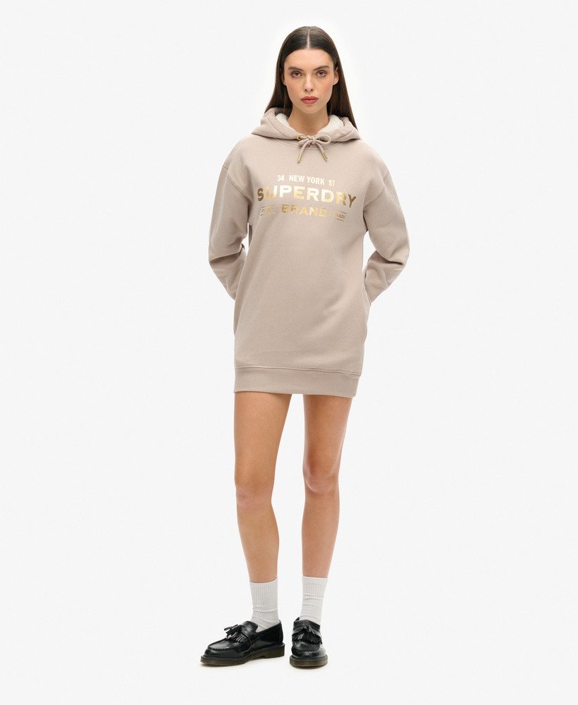 luxe metallic logo hoodie jurk in warmgrijs