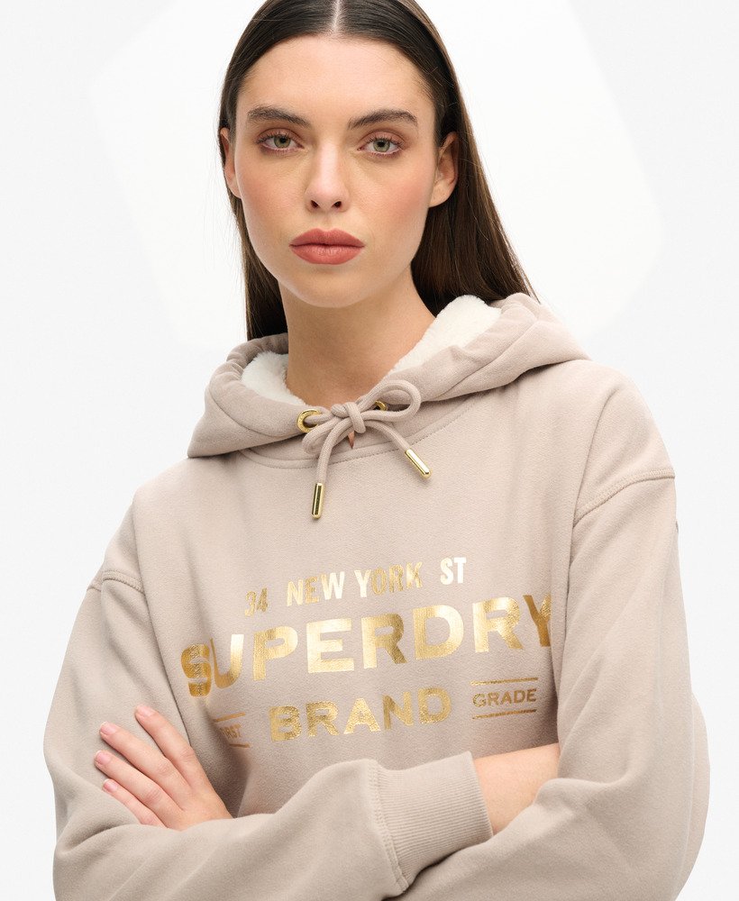 luxe metallic logo hoodie jurk in warmgrijs