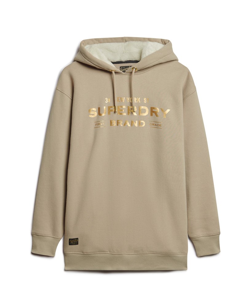 luxe metallic logo hoodie jurk in warmgrijs