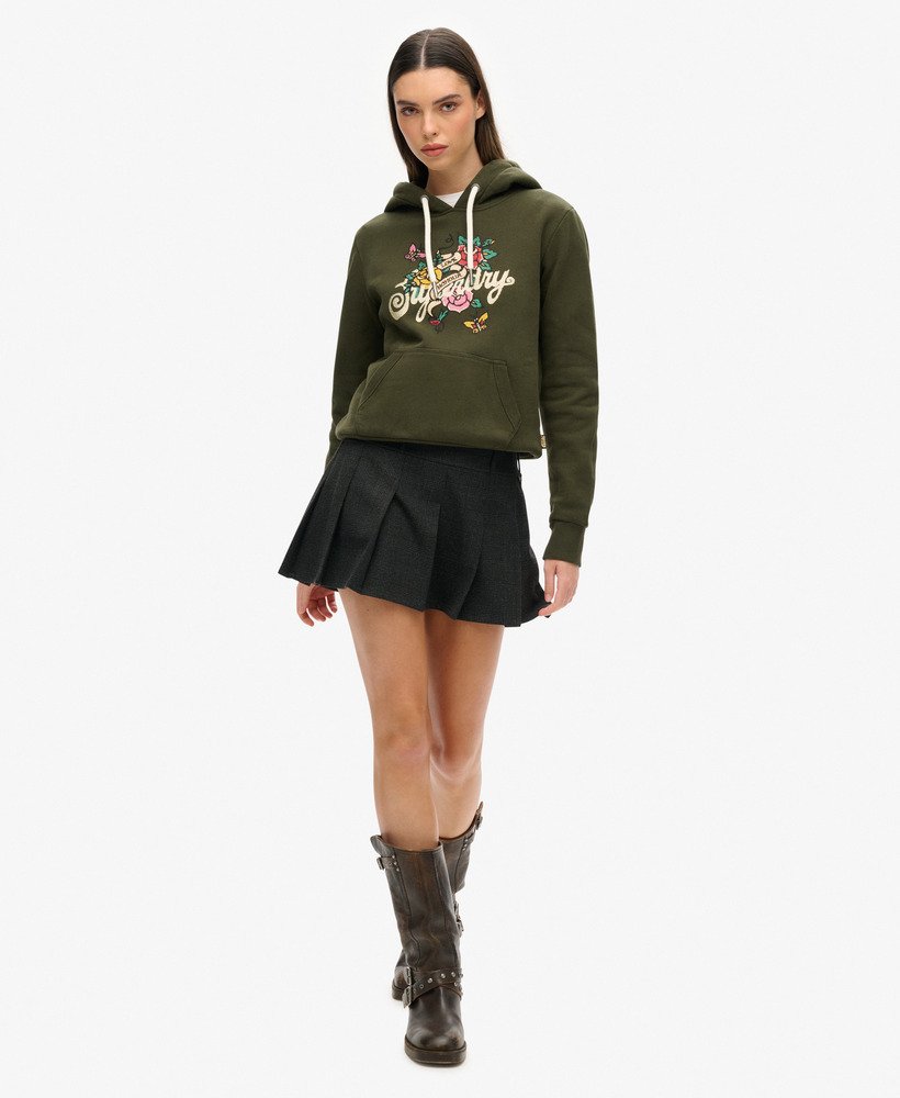 hoodie met tattoo-scriptprint in olijfgroen verkrijgbaar bij surplus goods.