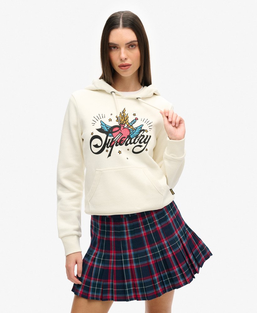 hoodie met tattoo-scriptprint in crèmekleur.