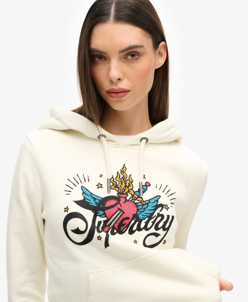 hoodie met tattoo-scriptprint in crèmekleur.