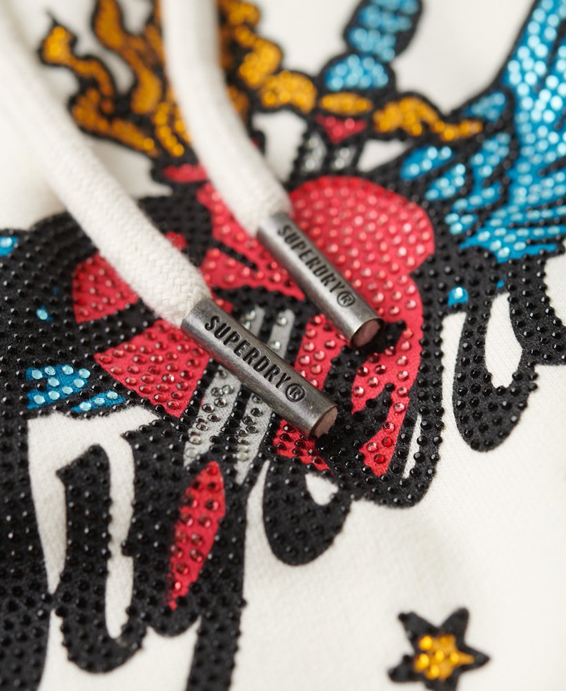 hoodie met tattoo-scriptprint in crèmekleur.