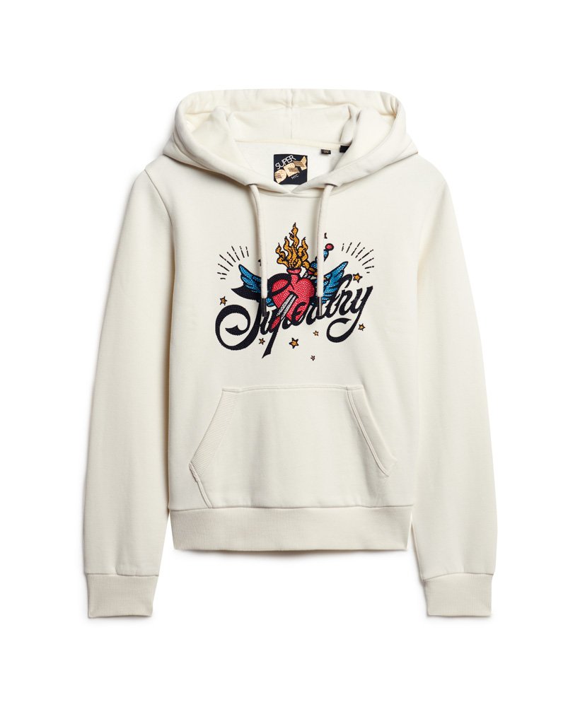 hoodie met tattoo-scriptprint in crèmekleur.