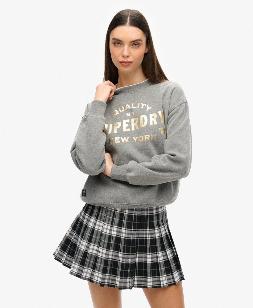 luxe metallic logo sweatshirt in een rijke antracietgrijze kleur.