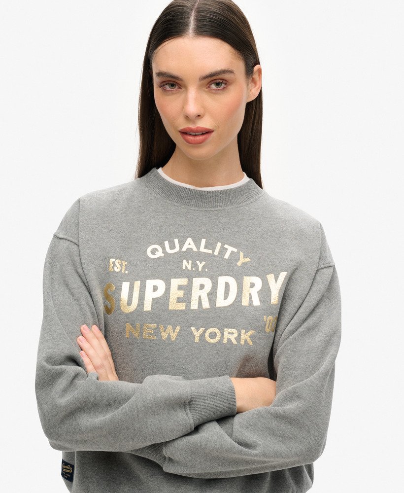 luxe metallic logo sweatshirt in een rijke antracietgrijze kleur.