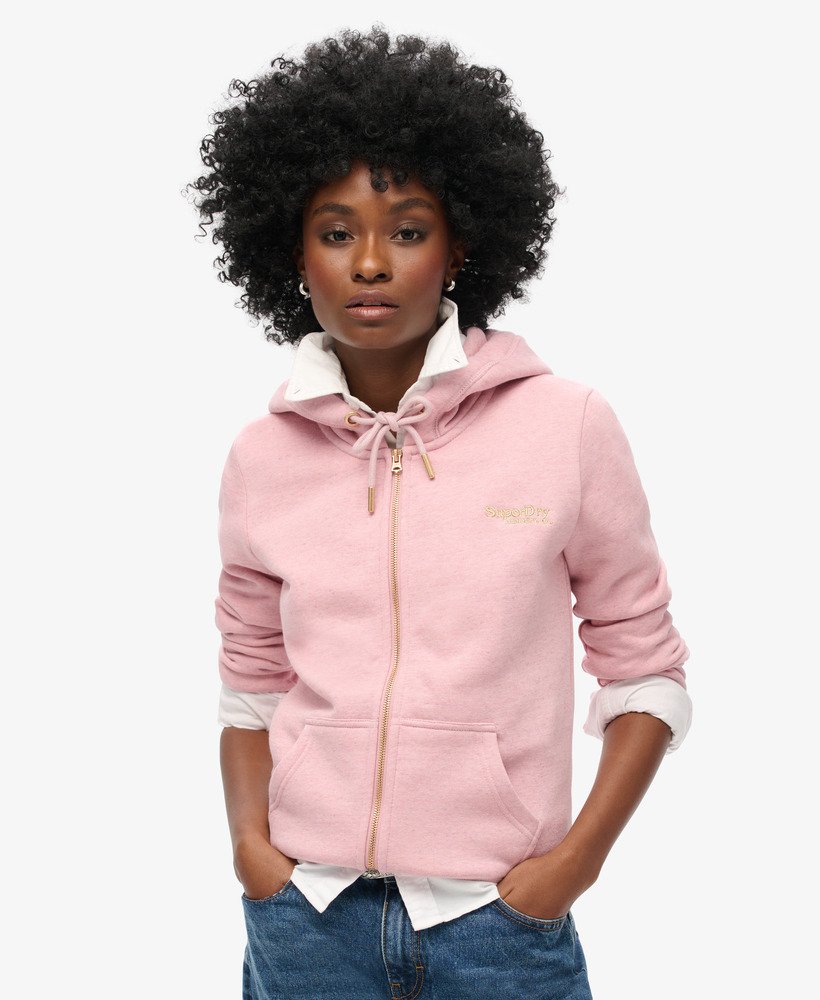essential logo zip hoodie in la soft pink marl