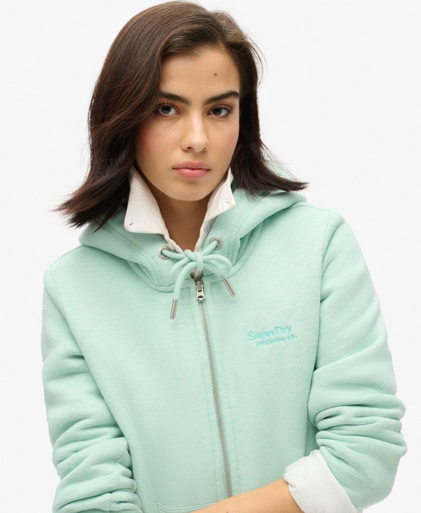 essential logo zip hoodie in minted green marl