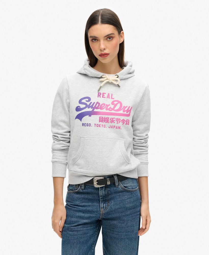 hoodie met vintage logo in gemêleerd grijs.