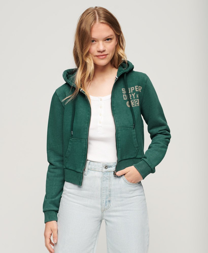 athletic essentials crop zip hoodie in donker dennengroen
