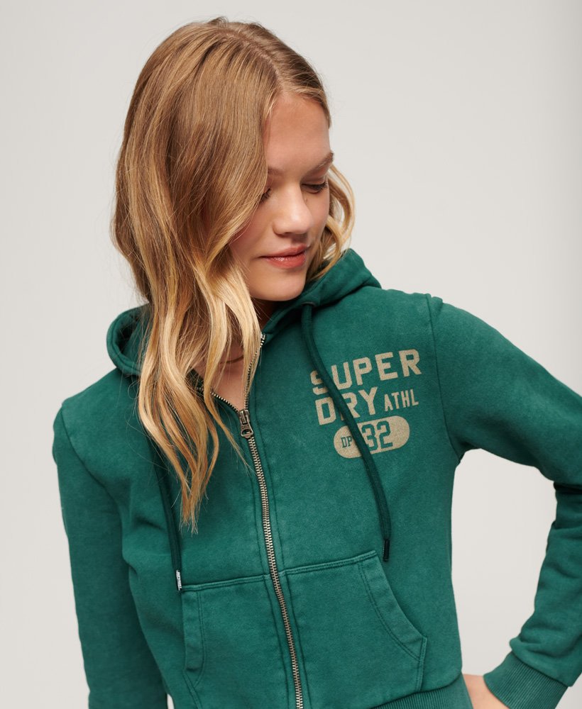 athletic essentials crop zip hoodie in donker dennengroen