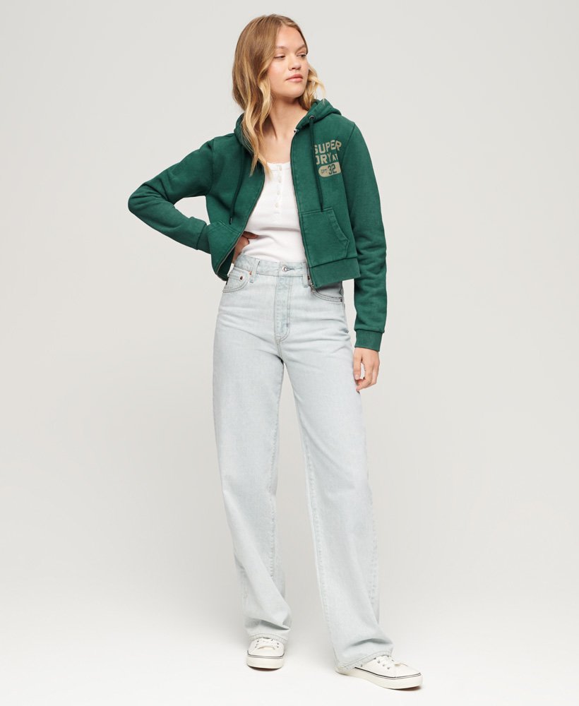 athletic essentials crop zip hoodie in donker dennengroen