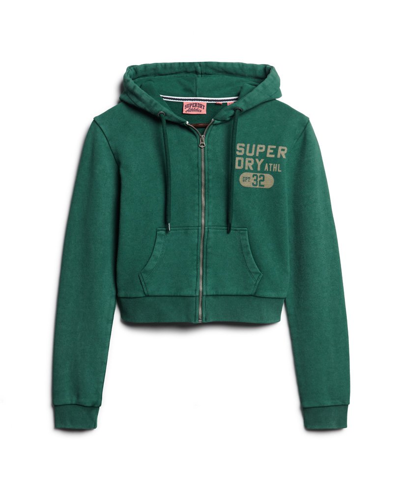 athletic essentials crop zip hoodie in donker dennengroen