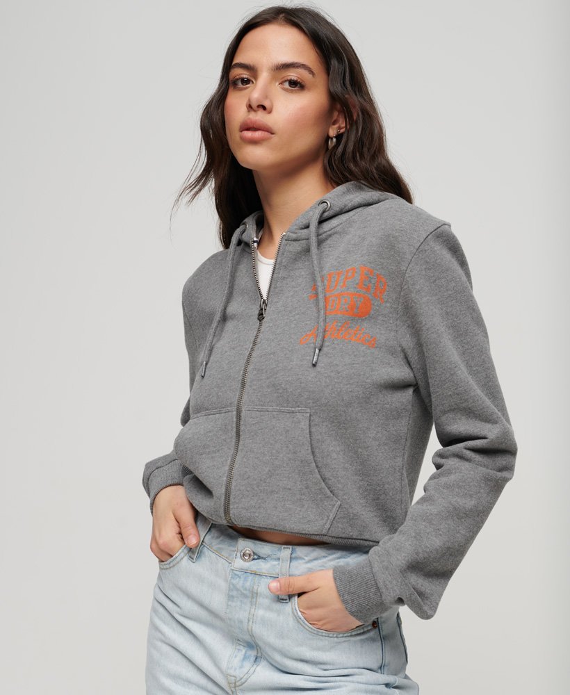 athletic essentials crop zip hoodie in donkergrijs gemêleerd