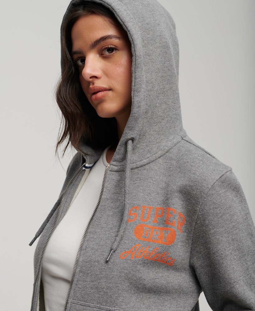 athletic essentials crop zip hoodie in donkergrijs gemêleerd
