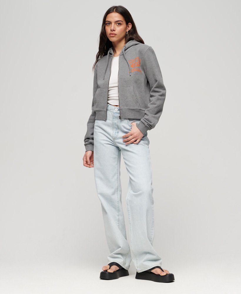 athletic essentials crop zip hoodie in donkergrijs gemêleerd