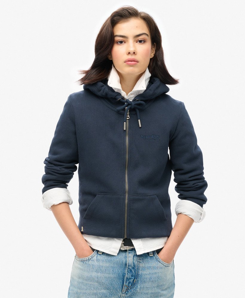 essential logo zip hoodie in eclipse navy