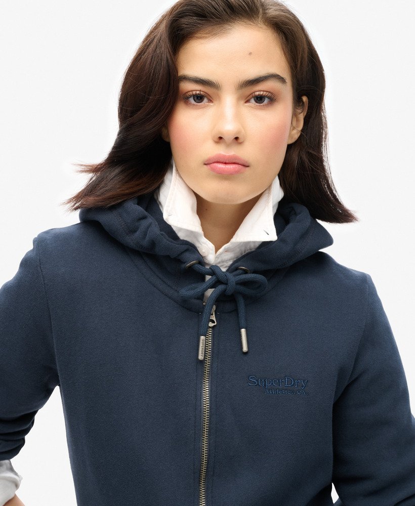 essential logo zip hoodie in eclipse navy