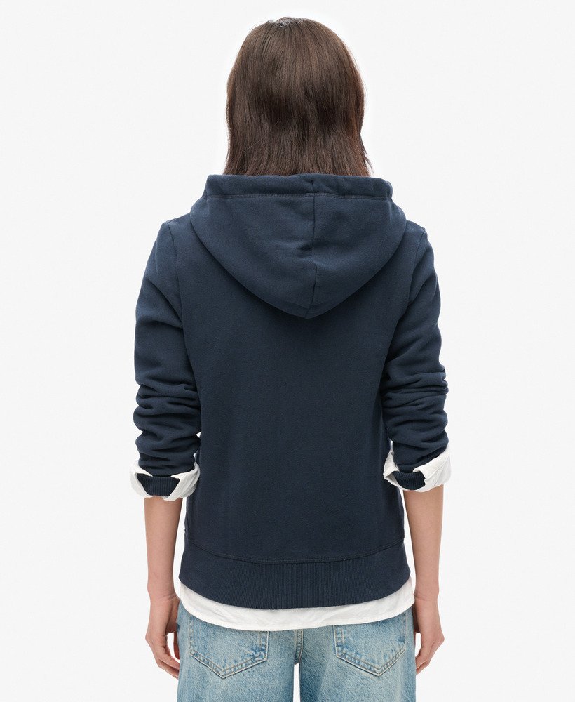 essential logo zip hoodie in eclipse navy