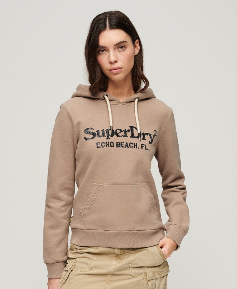 metallic venue logo hoodie in deep beige slub