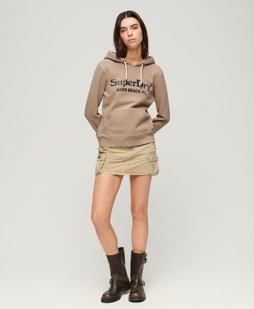 metallic venue logo hoodie in deep beige slub