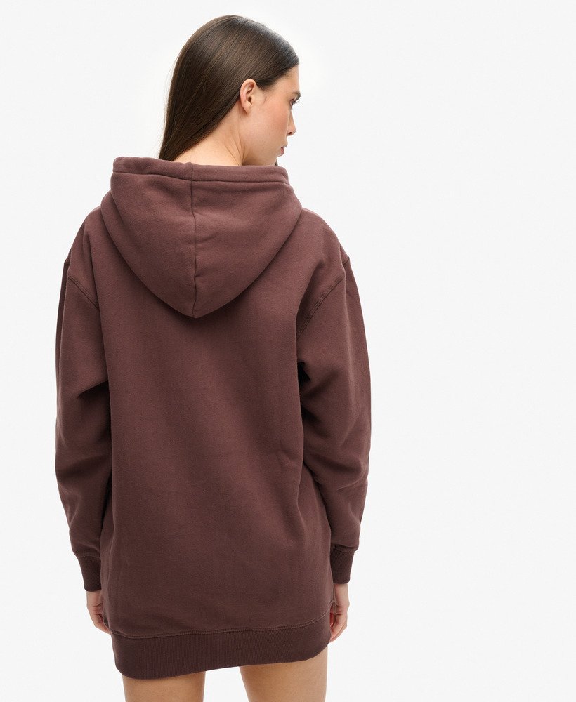 luxe metallic logo hoodie jurk in french roast brown
