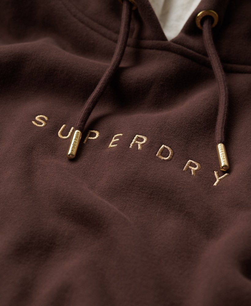 luxe metallic logo hoodie jurk in french roast brown