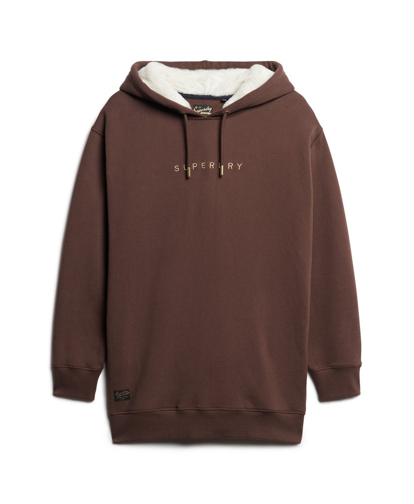 luxe metallic logo hoodie jurk in french roast brown