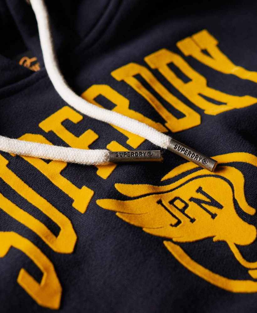 varsity hoodie met fluweelachtige print in donkerblauw.